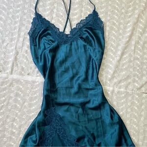 Elegant Teal Lace Trim Slip Dress